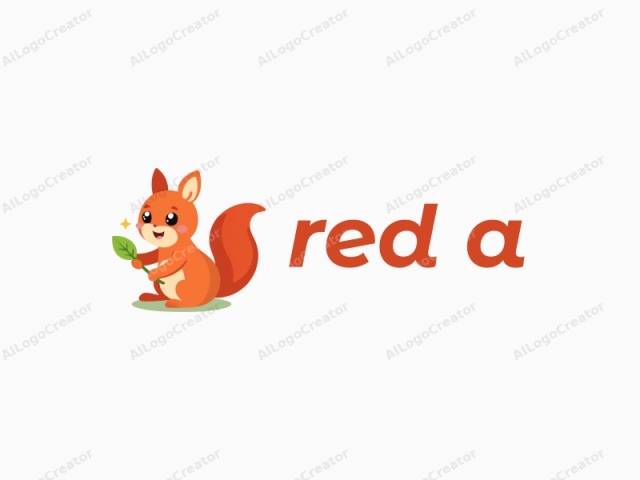 a cute red squirrel holding a tiny green leaf, playful and friendly, with a vibrant red a logo. the squirrel's expressive eyes and soft fur make it a perfect cute logo. this charming design is ideal for a logo for networking.