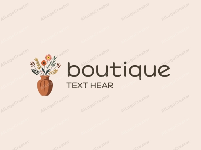 ein zartes Bündel Wildblumen, arrangiert in einem rustikalen Holztopf, symbolisiert ein Boutique-Logodesign. Das handgemachte Logo erfasst die Essenz der Natur, während das Logo für den Blog einen persönlichen Touch widerspiegelt.