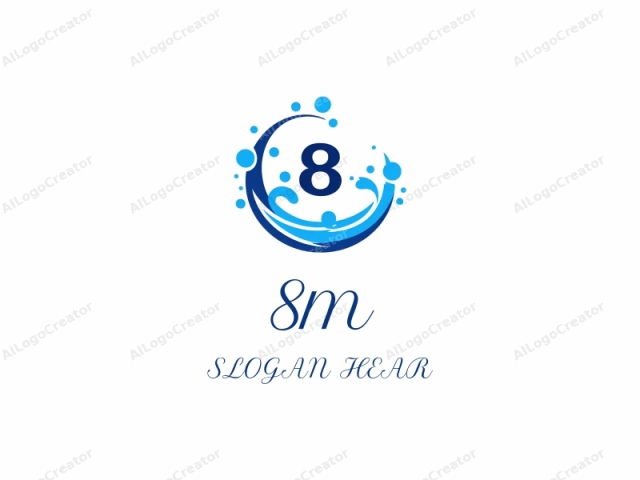 This logo features a stylized, abstract design centered on the number eight (8). The number is rendered in a bold, dark blue font, positioned centrally within the logo. Surrounding the number, the logo consists of flowing, curvilinear