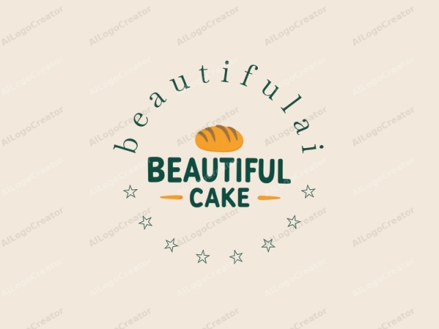 これは「BEAUTIFUL CAKE」というベーカリーまたはケーキショップのためのミニマリストでデジタルなロゴです。デザインはシンプルでクリーン、モダンなスタイルを特徴としています。背景はプレーンなオフホワイトカラーで、ニュートラルな雰囲気を提供します。