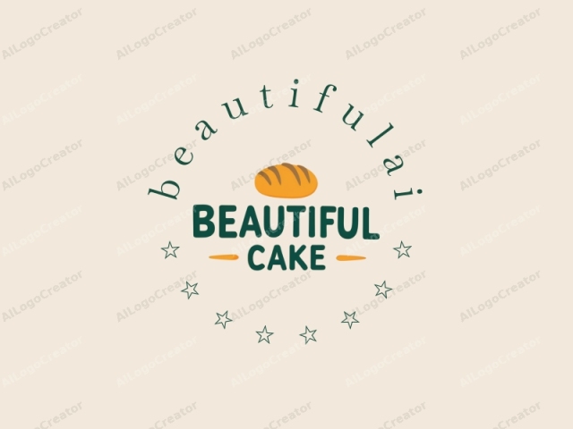 This is a minimalist, digital logo for a bakery or a cake shop named "BEAUTIFUL CAKE." The design features a simple, clean, and modern style. The background is a plain, off-white color, providing a neutral and