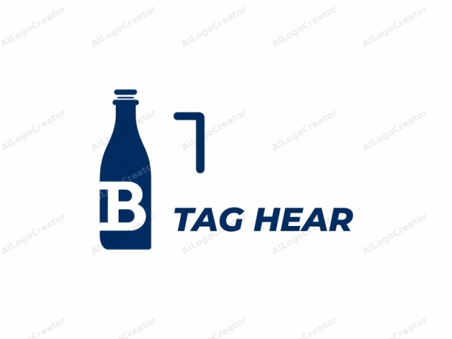 Das Bild ist ein einfaches, minimalistisches Logo, das eine blaue Glasflasche mit einem weißen Buchstaben "B" zeigt, der prominent auf der Vorderseite platziert ist. Das Logo ist in einem soliden, blockigen und stilisierten Design erstellt, das klare Linien und geometrische Formen verwendet.