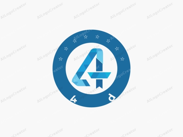 Este es un logotipo que consiste en un número "4" estilizado formado por múltiples segmentos poligonales azules, dispuestos en un patrón geométrico. Cada segmento poligonal es ligeramente translúcido, permitiendo al espectador ver los tonos azules subyacentes a través de las áreas transparentes.