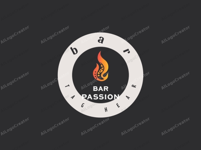 Das Bild ist ein digitales Grafiklogo für eine Bar namens "Bar Passion", das in einem minimalistischen und modernen Stil gestaltet ist. Das Hauptelement ist eine stilisierte Flammenform mit einem Farbverlauf, der von hellem Orange an der Basis bis zu einem tiefen Rot-Orange reicht.