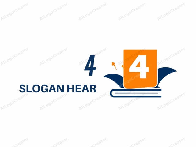 This logo design features a simple, stylized illustration of a book and a prominent number 4. The book is centrally positioned and depicted in a minimalistic style, with a flat surface and a solid, orange color representing the cover. The book