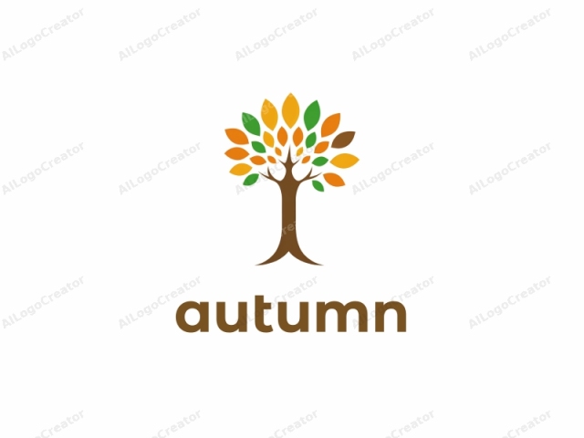 which is a stylized tree illustration. The tree stands centrally on a white background, with a robust, thick brown trunk that tapers slightly as it rises, and branches spreading outward from the top. The leaves are arranged in a semi-circular