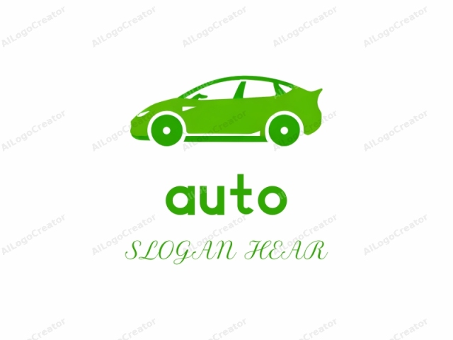 a car in vector form. This minimalist logo features a simplified, abstract representation of a car in a single, bold color – vibrant green. The design is clean and modern, focusing on geometric shapes to convey the form without intricate details or realistic textures