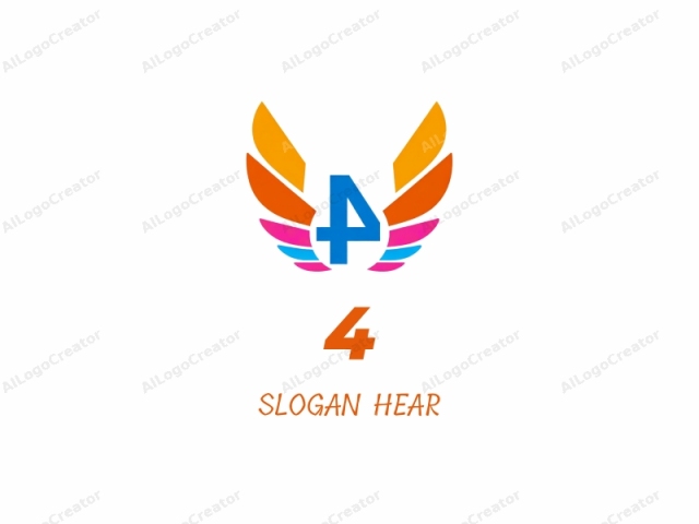 This is a digital logo designed with a clean, modern aesthetic. The image is symmetrical, featuring a stylized bird of prey or a winged creature, with two large, sweeping wings extending upward and outward. The wings are vibrant and colorful