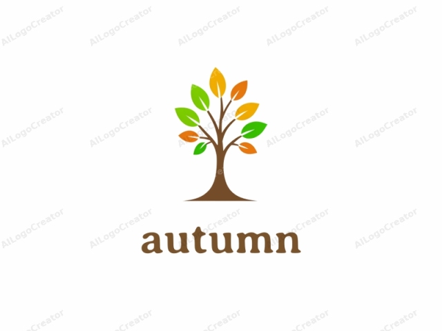 a stylized tree set against a white background. This simple, minimalist logo features a tree with a thick brown trunk and multiple branches. Each branch sprouts several leaves in a vibrant palette of green, orange, yellow, and a touch of blue