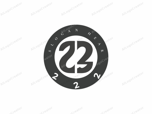 La imagen es un logo gráfico digital minimalista que presenta el número "23". El logo está en una tipografía sans-serif con líneas gruesas y audaces, renderizado en un color gris oscuro sólido. El número está centrado sobre un fondo blanco, con