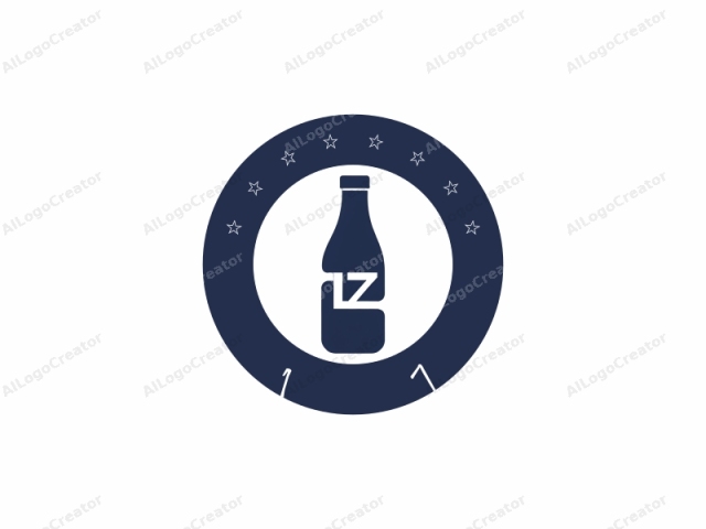 This is a digital, minimalist logo design featuring a stylized bottle. The logo consists of a dark navy blue silhouette of a bottle, primarily viewed in profile. The top of the bottle features a simple, rounded cap. Below the cap, the