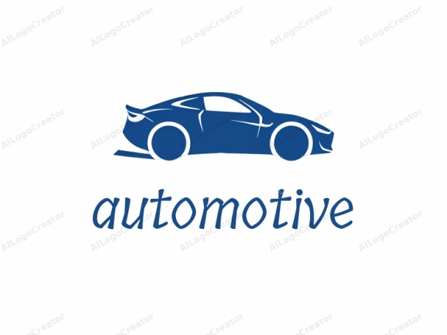 un coche. Este es un logotipo simple y minimalista que presenta una silueta de coche estilizada en azul profundo. El coche se muestra de perfil, mirando hacia la izquierda, con sus curvas elegantes y líneas suaves que le dan una apariencia dinámica y futurista. La carrocería es