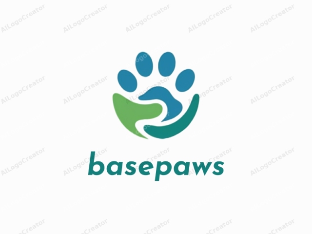 This logo is a simplified, abstract illustration featuring the shape of a paw print. The paw print is depicted in a bold and modern style, utilizing a minimalist design. It consists of five large oval pads, with the central pad positioned higher and slightly