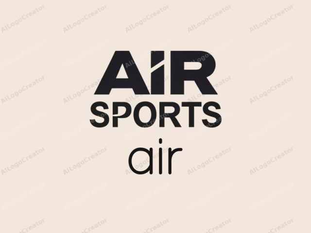 This image is a minimalist logo featuring bold, sans-serif typography in black on a pale beige background. The logo consists of the text "AIR SPORTS" with the first word, "AIR," having a stylized design where the first letter "