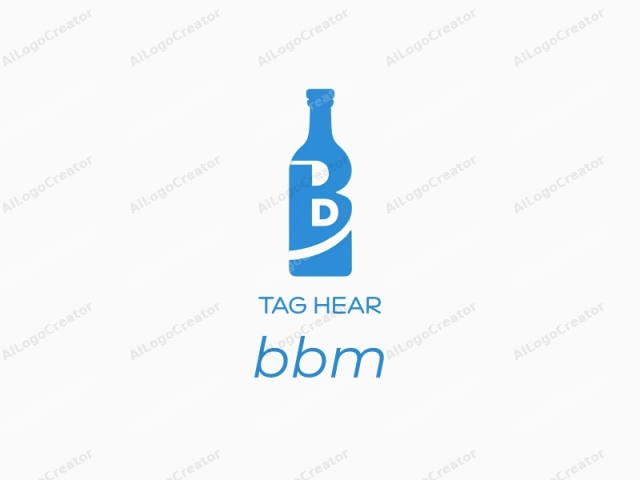 La imagen es un logo minimalista, creado en un medio digital, que presenta la silueta de una botella de vino azul. La botella está posicionada verticalmente y se representa en un estilo simplista y abstracto. La parte superior de la botella, incluyendo el cuello y la tapa