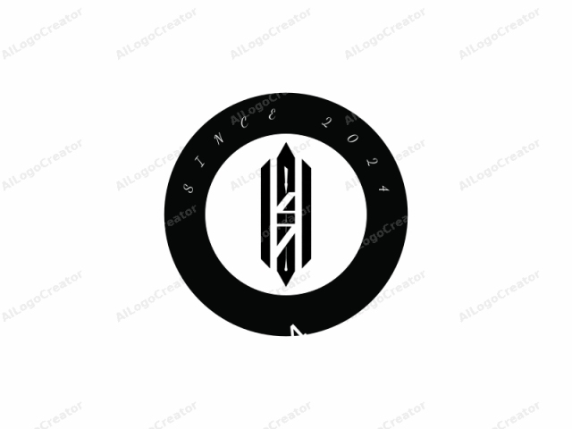 The logo is a minimalist black and white design that features a stylized, abstract representation of a sword or a blade. The central motif consists of four parallel vertical lines that intersect at different points, creating a complex yet elegant design. Two of the