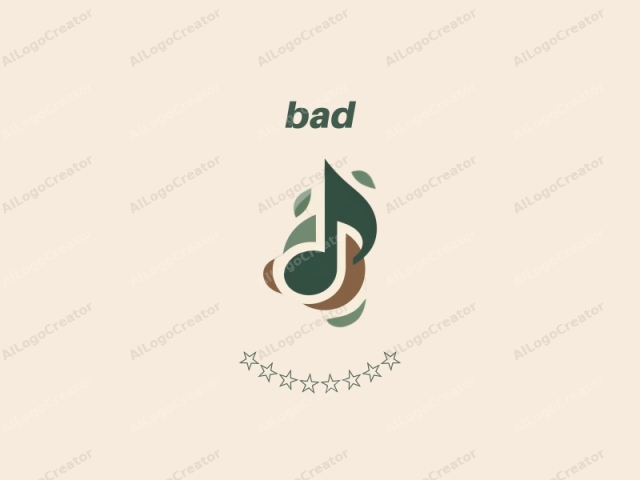 in a minimalist, modern style. The logo is composed of geometric shapes and features a stylized musical note in the center. The musical note, depicted in dark green, is positioned diagonally, with its left side slightly curved and its right side straight