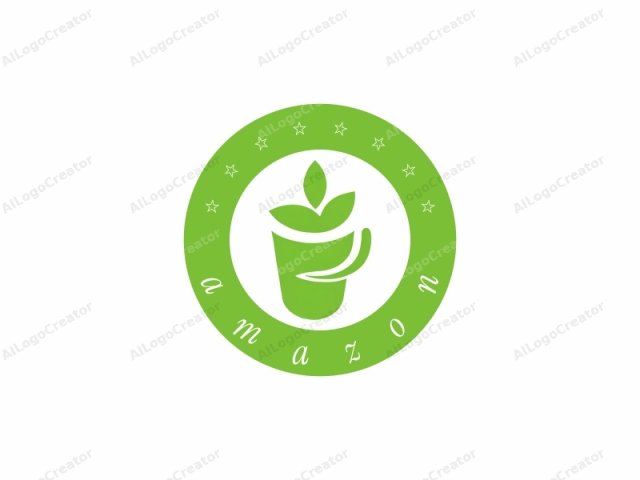 una taza de café verde. El logo es un diseño simplista y minimalista, que presenta una taza de café verde brillante con una hoja estilizada en la parte superior y un asa en el lateral. La taza tiene una forma suave y redondeada con una ligera inclinación hacia la parte superior