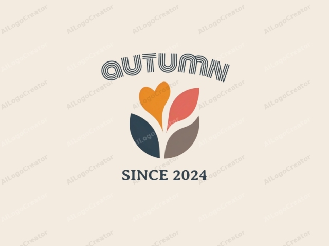 This is a minimalist, abstract logo featuring stylized, simplified leaf shapes. The logo consists of four overlapping leaves arranged in a roughly circular formation. The largest leaf is positioned at the top and is colored in a warm, rich orange. Below this