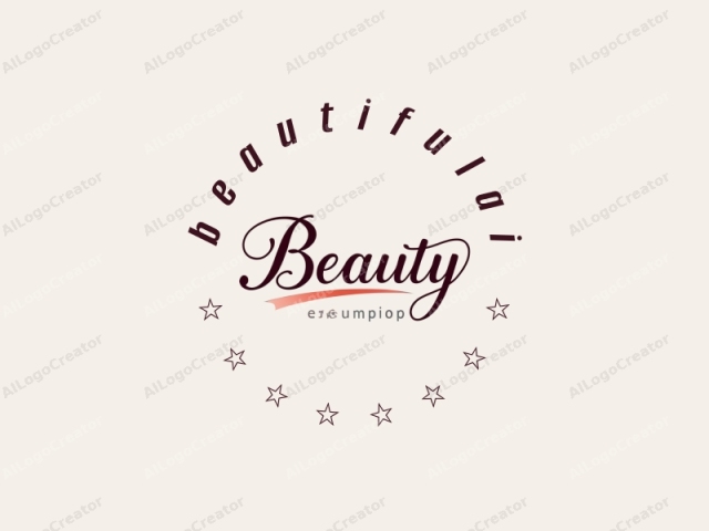 This logo is a minimalist graphic design featuring a modern and elegant style. It consists of three main elements: text, a curved line, and a background. The primary text, "Beauty," is written in an elegant, cursive script, using