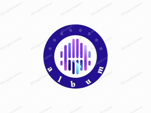 This is a digital, abstract logo featuring a stylized musical waveform. The logo is centered and consists of a series of vertical, parallel lines arranged in a slightly wavy pattern, representing the sound waves. The lines vary in color and intensity,