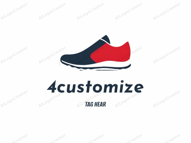 This is a simple, minimalist vector graphic of a shoe. The design features a modern, sleek silhouette of a sneaker, prominently displaying its key elements. The shoe is predominantly black and white with a striking red panel on the upper side, creating