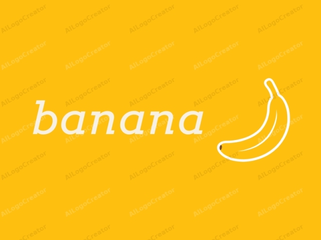 Dieses Bild ist eine minimalistische, vektorstilige Illustration einer Banane auf einem einfarbigen, leuchtend gelben Hintergrund. Die Banane ist in Weiß gezeichnet, mit klaren, präzisen Linien, die ihr ein modernes, flaches Aussehen verleihen. Sie ist zentral auf dem Hintergrund positioniert,