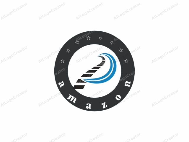 Esta es una imagen de logo minimalista que presenta una representación estilizada de una carretera sinuosa. La carretera se representa como una serie de rayas en blanco y negro, que forman una curva suave de izquierda a derecha. Cada raya está alineada horizontalmente, creando un