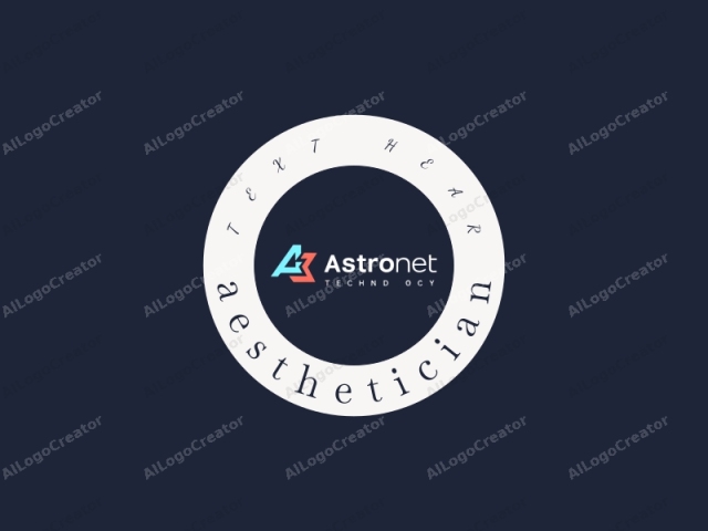 Esta es una representación gráfica digital de la marca "AstroNet Technology", que presenta un logotipo abstracto y texto. El diseño consiste en un fondo azul marino oscuro que proporciona un contraste marcado con los colores vibrantes y audaces del logotipo. En el