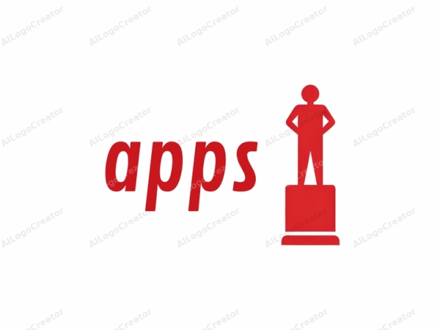 This image is a minimalist, flat, red silhouette of a human figure standing atop a pedestal. The figure is depicted in a stylized manner, with no discernible facial features, arms bent at the elbows, and hands resting on hips. The