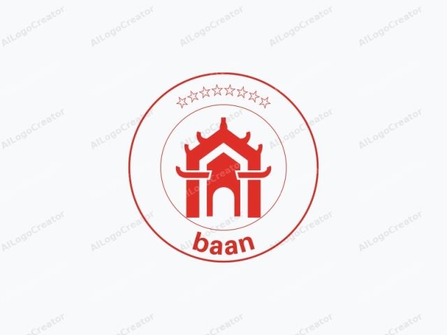 depicting a stylized, simplified version of a traditional Asian temple. The logo features a bold, monochromatic design in a red color against a plain white background. The central subject is a temple, characterized by its iconic multi-tiered roof with