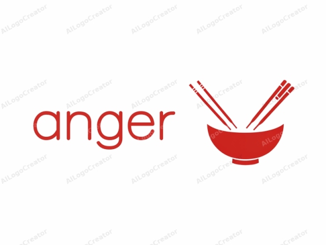 The image is a minimalist, flat, and stylized vector drawing in a bold red color, featuring a large, simple bowl at the center. The bowl, rendered in a smooth and uniform shape, is the main focal point. The bowl has