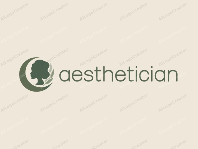 Este es un logotipo minimalista que presenta una silueta del perfil del rostro de una mujer sobre un fondo crema pálido. El rostro de la mujer se representa con un contorno suave y estilizado, mostrando sus rasgos clásicos. Su cabello está peinado en un moño elegante