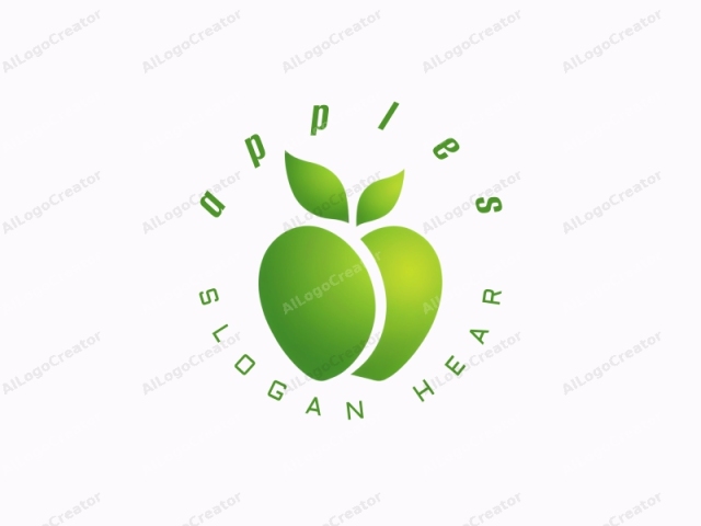 El logotipo es un gráfico digital minimalista que representa una manzana estilizada. La manzana está renderizada en tonos suaves y gradientes de verde, dándole una apariencia tridimensional. La parte frontal de la manzana es ligeramente convexa, sugiriendo una forma redondeada, mientras que la