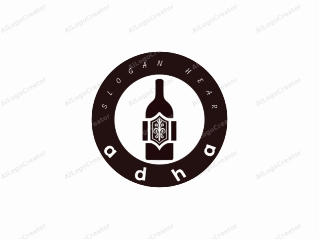 una botella de vino. El logotipo es una ilustración minimalista y monocromática representada en un tono marrón oscuro sobre un fondo blanco. La botella, representada en una silueta estilizada, está posicionada en el centro. Presenta una forma clásica de botella de vino con un perfil delgado