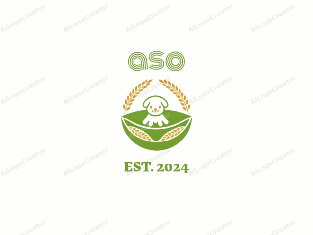 The logo is a simple, minimalist design consisting of a green oval shape with a small white dog figurine situated inside. The dog has a rounded body, short legs, and a small tail, with its eyes and mouth depicted as small black circles