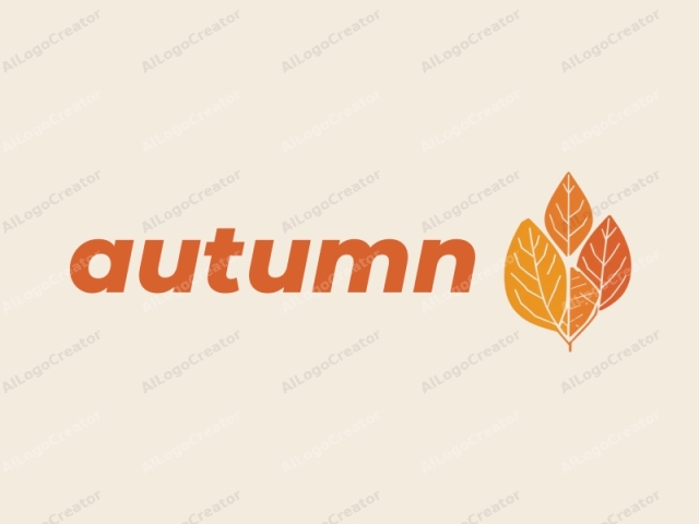 a stylized autumn leaf design. The image is a simple, minimalist illustration featuring three autumn leaves in varying shades of orange and yellow, set against a plain beige background. The leaves are arranged vertically and are outlined with clean, white lines, emphasizing