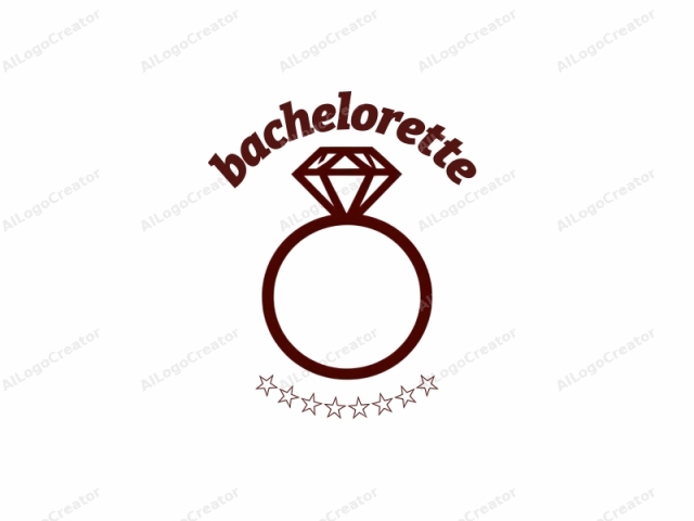 ein Verlobungsring. Das Bild besteht aus einer einfachen, aber eleganten Illustration eines Rings. Der Ring wird durch eine durchgehende, kastanienbraune Linie dargestellt. Der Ring hat ein kreisförmiges Band mit einem einzelnen Diamanten in der Mitte. Der Diamant ist dargestellt