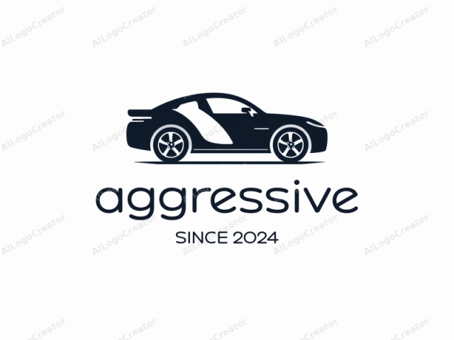 This image is a minimalist, monochromatic silhouette drawing of a sports car. The car is depicted in a side view, facing to the right, with a sleek and aerodynamic design. The vehicle is black, creating a strong contrast against the