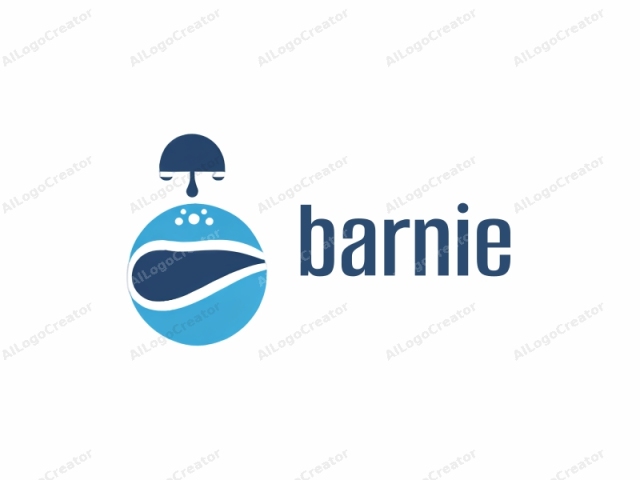 Das Logo ist eine minimalistische, abstrakte Illustration, die ein stilisiertes Gesicht mit einem Regenschirm zeigt. Das Gesicht wird durch eine große blaue Kugel dargestellt, die einen Kopf oder Schädel symbolisiert, mit zwei kleinen blauen Punkten darüber, die Augen anzeigen. Das Gesicht hat einen friedlichen Ausdruck.