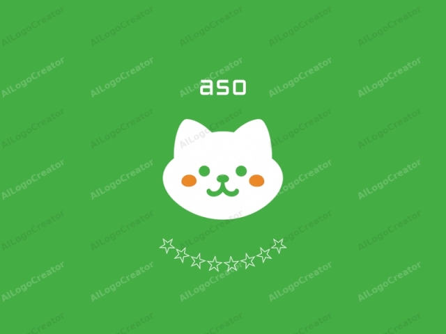 which is a simple, minimalist illustration of a cartoon cat's face. The illustration is set against a bright green background. The cat's face is centered and occupies the majority of the image. It features a smooth, white outline depicting a cat's