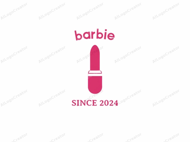 Das Bild ist ein minimalistisches, stilisiertes Logo, das einen Lippenstift darstellt. Es ist in einem kräftigen, lebendigen Pink vor einem schlichten weißen Hintergrund dargestellt. Das Design ist mit glatten, flachen Formen vereinfacht und betont eine moderne und schlanke Ästhetik. Der Lippenstift ist