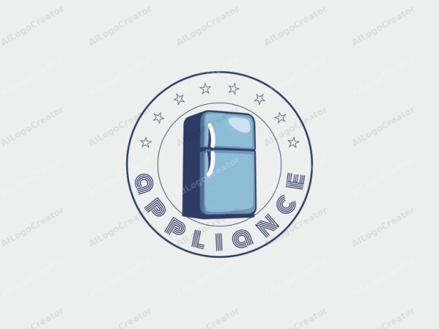 This logo image features a minimalist, flat design of a refrigerator. The refrigerator occupies the central focus of the image, positioned slightly off-center to the left. It is depicted in a single color, primarily a light blue, with subtle shading and highlights