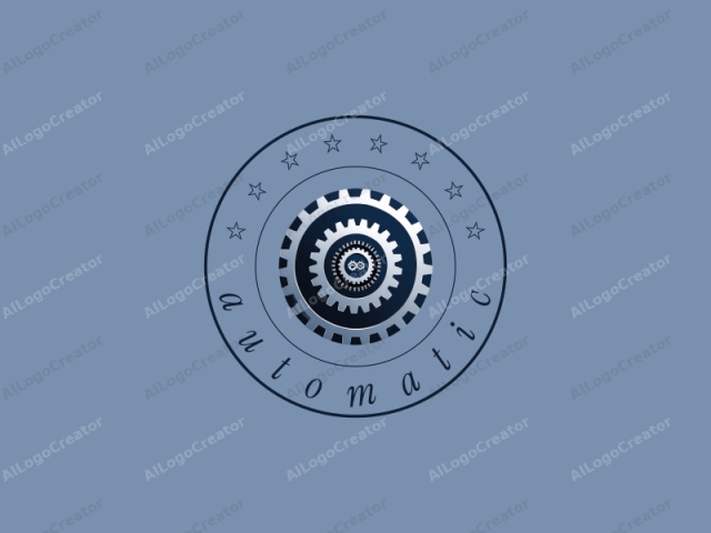 El logo presenta un diseño circular central compuesto por engranajes anidados y superpuestos. Cada engranaje tiene un tamaño diferente, con el más grande en el borde exterior y el más pequeño en el centro. Los colores de los engranajes transicionan de un azul oscuro a un gris claro.