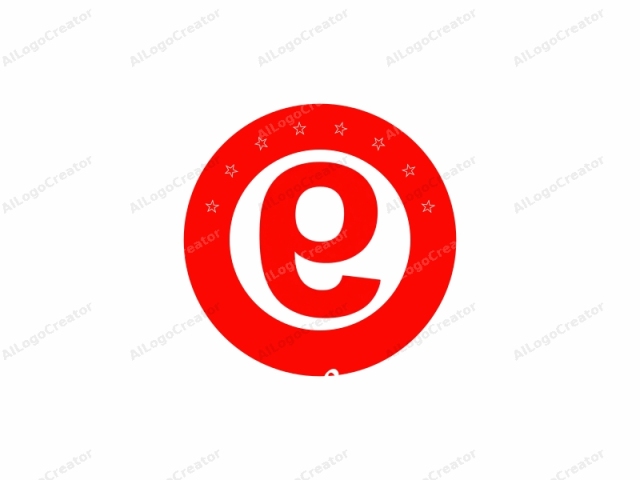 The image features a stylized, bold, lowercase "e" in a vibrant red color. The letter is prominently positioned in the center of a plain white background, which enhances the contrast and makes it stand out. The "e" is designed