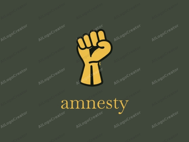 which features a simplified, stylized graphic representation of a clenched fist, depicted in bright yellow with bold black outlines. The fist, rendered in a thick, cartoonish style, occupies the central portion of the image against a solid, muted green