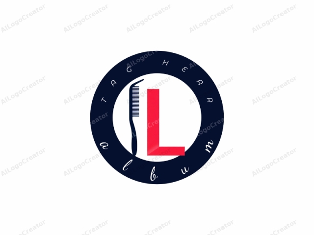 The image is a minimalist digital logo featuring a stylized letter "L" rendered in bold, thick, red and white lines. Positioned within the letter "L", there is a depiction of a comb and a toothbrush, both rendered in black