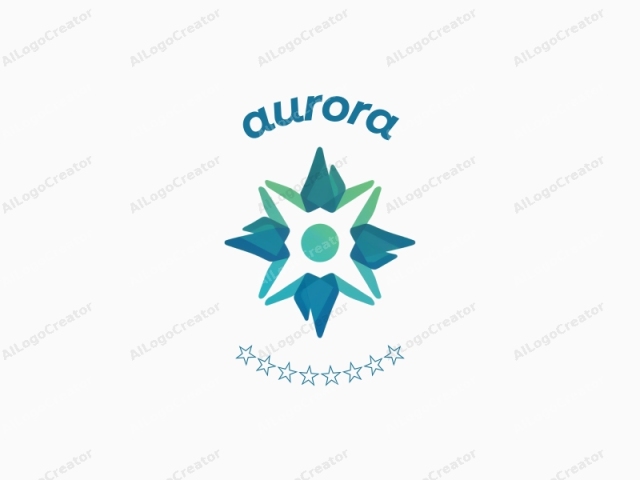 The logo is a digital graphic design, featuring an abstract and minimalist representation of a compass or a starburst symbol. It is composed of six pointed segments, each resembling a sharp, triangular petal, with varying shades of blue, teal, and