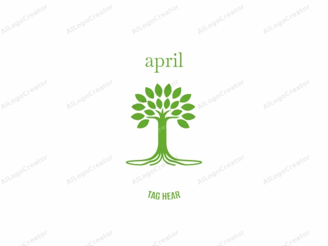 La imagen es un logo simple y minimalista que presenta un árbol estilizado. El árbol se representa en un diseño plano y bidimensional con líneas audaces y limpias, y colores sólidos. El tronco principal del árbol está centrado y es de un verde vibrante y sólido.