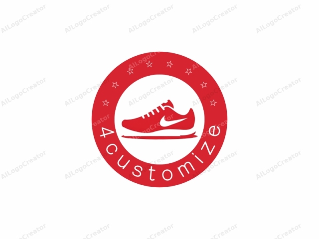 a minimalist vector graphic illustration depicting a Nike sneaker. The image is monochromatic, using a single color, bright red, to depict the sneaker. The design is simplistic, featuring bold, clean lines and a flat, untextured